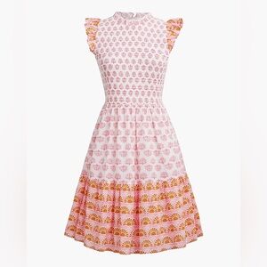 J.Crew Pink and Orange Ruffle-Sleeve Mini Dress